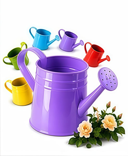 White Watering Can Metal - 0.4 Gallon Vintage Sprinkling Can with Removable Spout - Galvanized Steel Water Cans for Indoor Outdoor Plants - Long Spout Garden Irrigation Tool for Flowers (Purple)