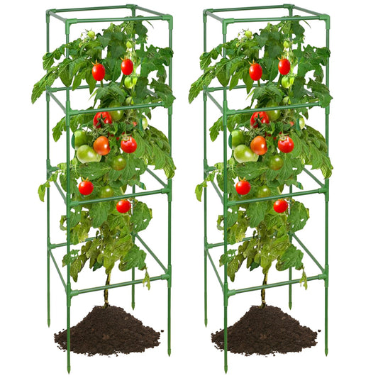 ZeeDix 2 Pack Heavy Duty Tomato Cages for Garden 60 Inches, Square Adjustable Tomato Trellis Cage Climbing Plant Support Trellis Plant Cages for Climbing Vegetables Flowers with 20Pcs Clips