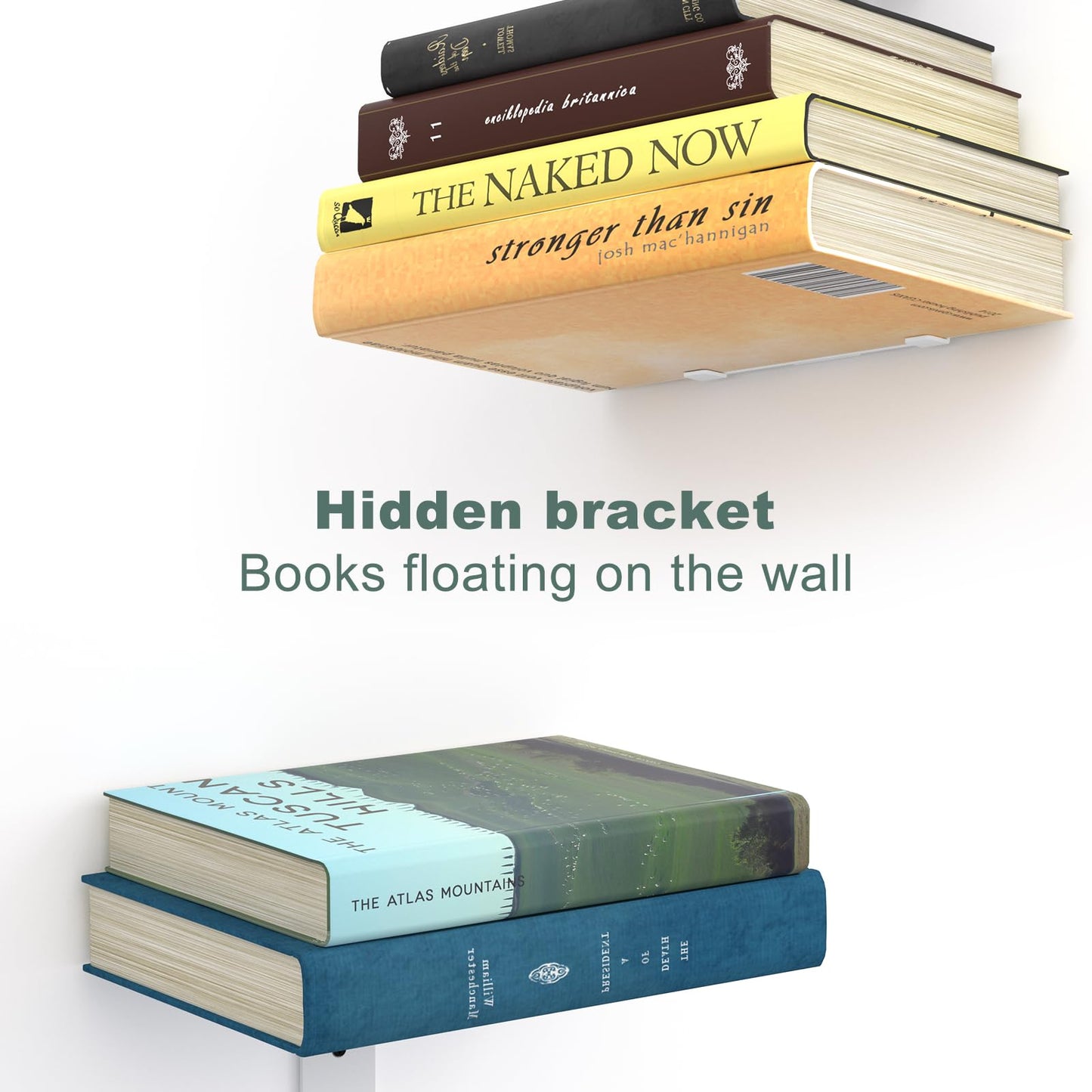 Mefirt Invisible Floating Bookshelves for Wall, 4 Tier Vertical Spine Book Tower, Heavy Duty Floating Book Shelves Metal Book Organizers for Home Office, 2 Pack(White)