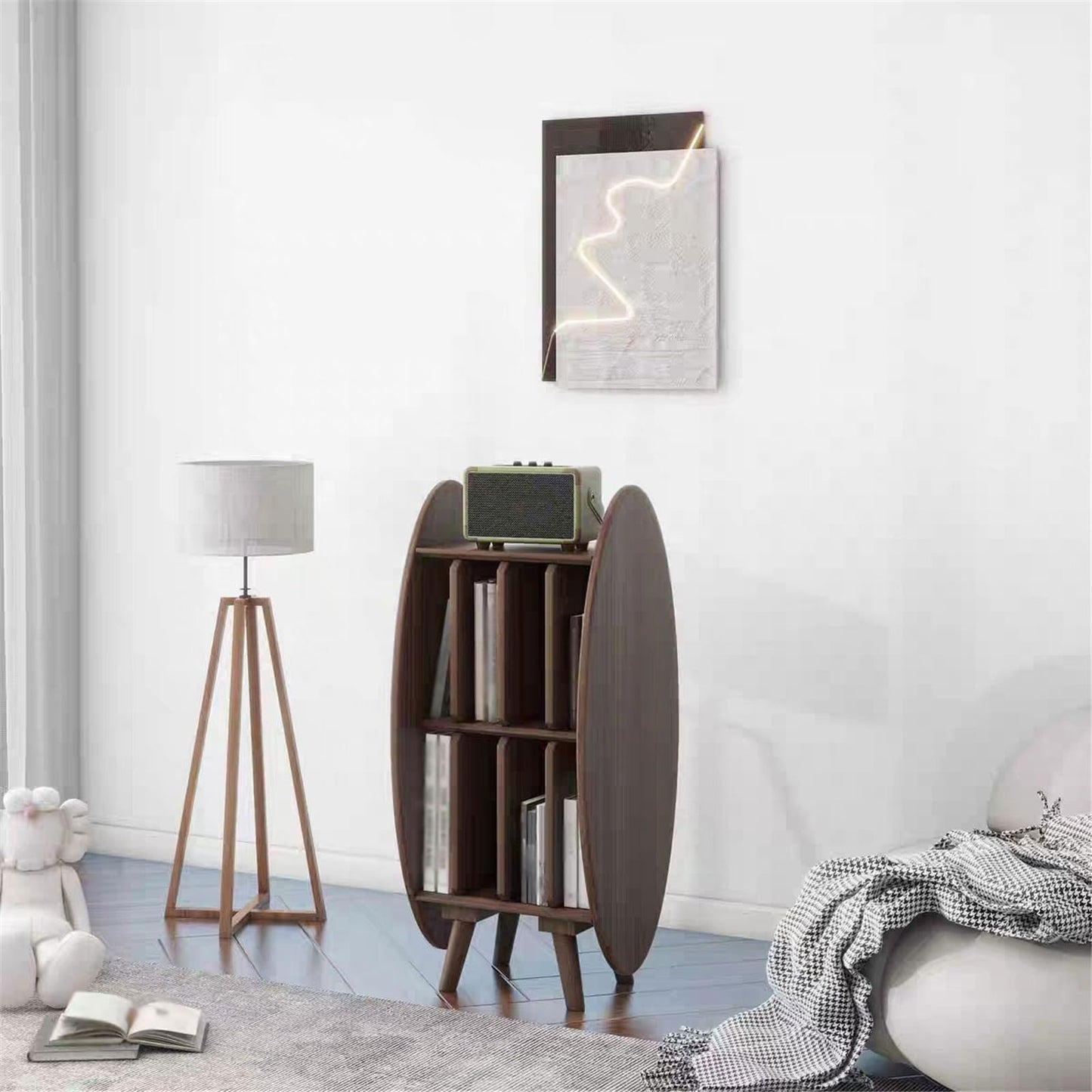 FURUIM2024M CD Record Storage Rack Modern Creativity Wooden Vinyl Record Storage Cabinet for Living Room Bedroom Lounge(Walnut Colour)