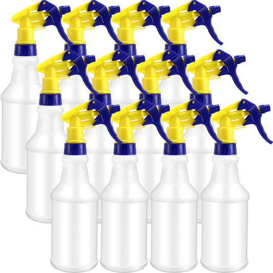 Eccliy 12 Pcs 16 Oz Plastic Spray Bottle, Adjustable Empty Reusable Sprayer for Cleaning, Planting, Water, Bathroom and Kitchen, BBQ, Commercial and Residential (Original,Yellow,Blue)
