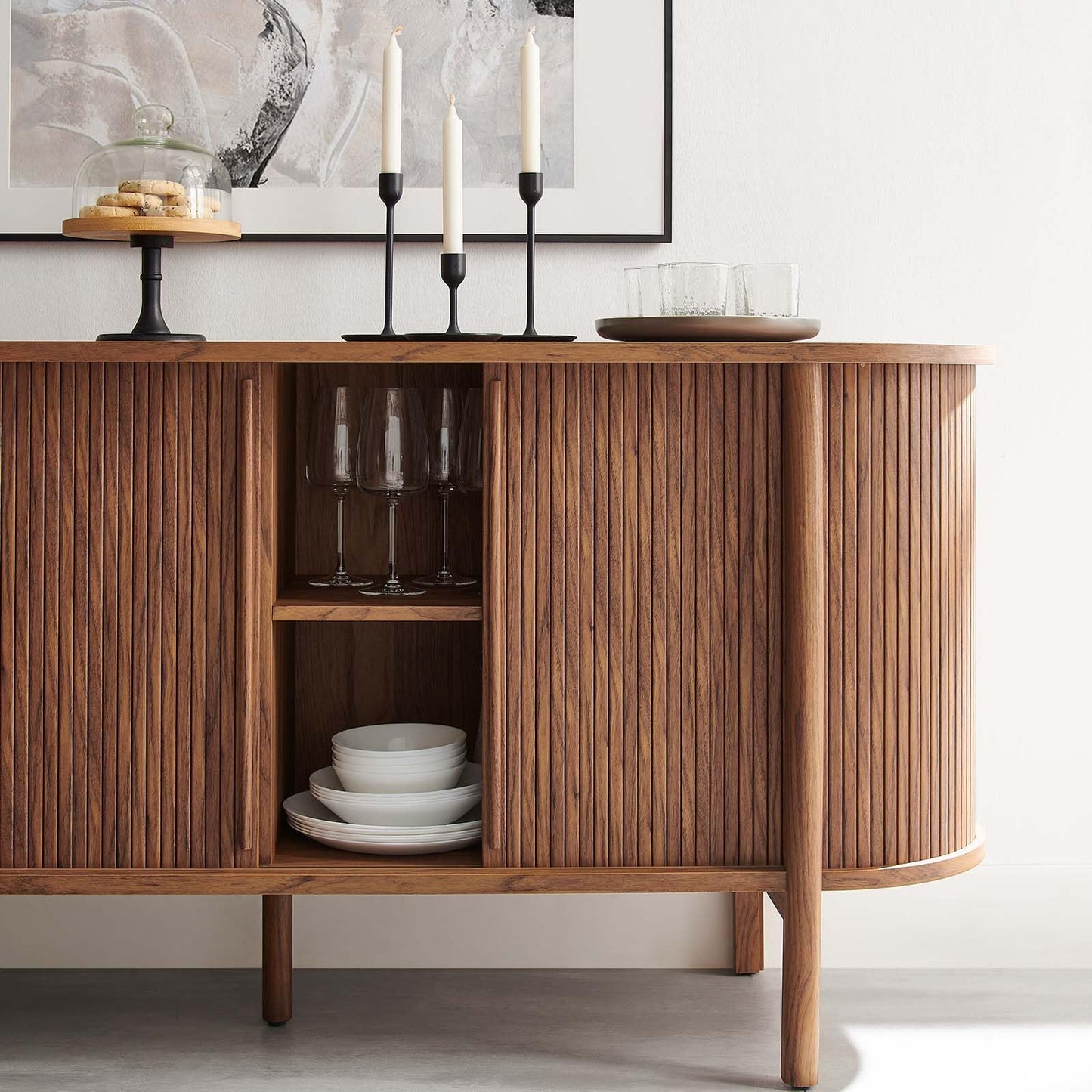Modway Cadence 63 Inch Fluted Sideboard - Versatile Buffet Stand - Modern TV Console - Credenza with Storage - Entryway Cabinet - High TV Stand