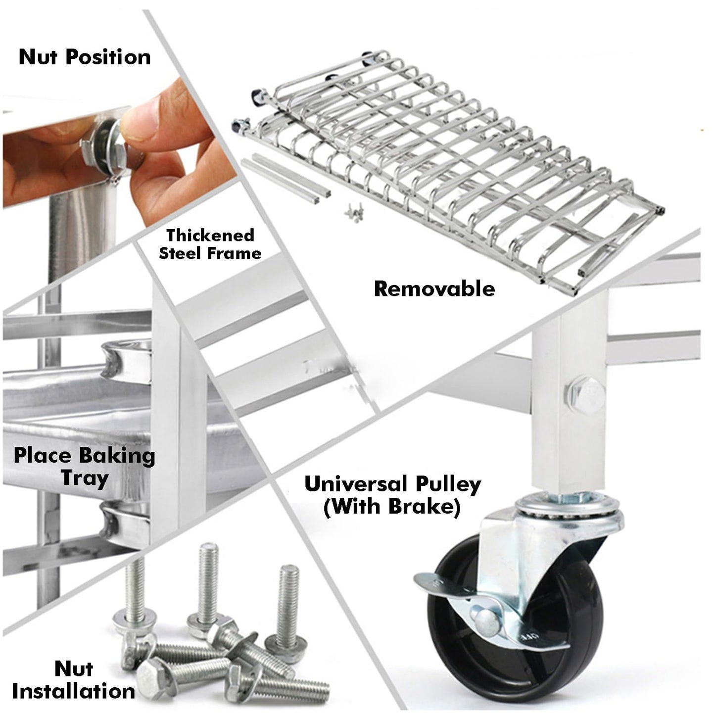 GenSDH 6-Tier Commercial Rack, Steel Bakery Cart with Wheels, Heavy-Duty Drying Trolley for Kitchen & Restaurant, Fits Half/Full Sheet Pans