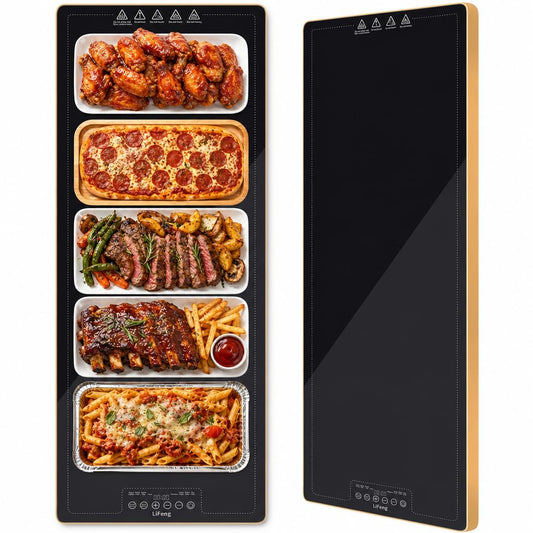 LIFENG Electric Warming Tray 40" x 14" – Glass-Top Full-Surface Food Warmer with 6 Temperature Modes & Timer, Warming Tray for Buffets, Parties, Sabbath, Holidays & Everyday Dining,Black