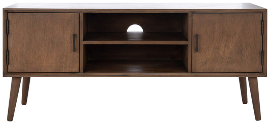 SAFAVIEH Sorrel TV Stand for up to 55" Flatscreen – Brown, 2 Doors with Interior Storage, 2 Open Shelves, Entertainment Media Console (MED5701C)