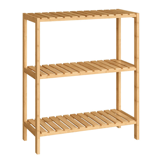 SONGMICS Bamboo Storage Shelf, 3-Tier Shelving Unit, Multifunctional, in The Entryway, Bathroom, Living Room, Balcony, Kitchen, 10.2 x 23.6 x 26 Inches, Light Bamboo UBCB33Y