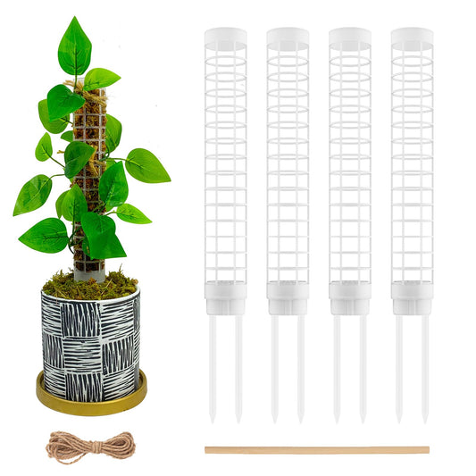Small Moss Pole for Monstera - Stackable & Refillable Plastic Moss Poles for Climbing Plants with Large Mesh Design (4Pack-White-Small)