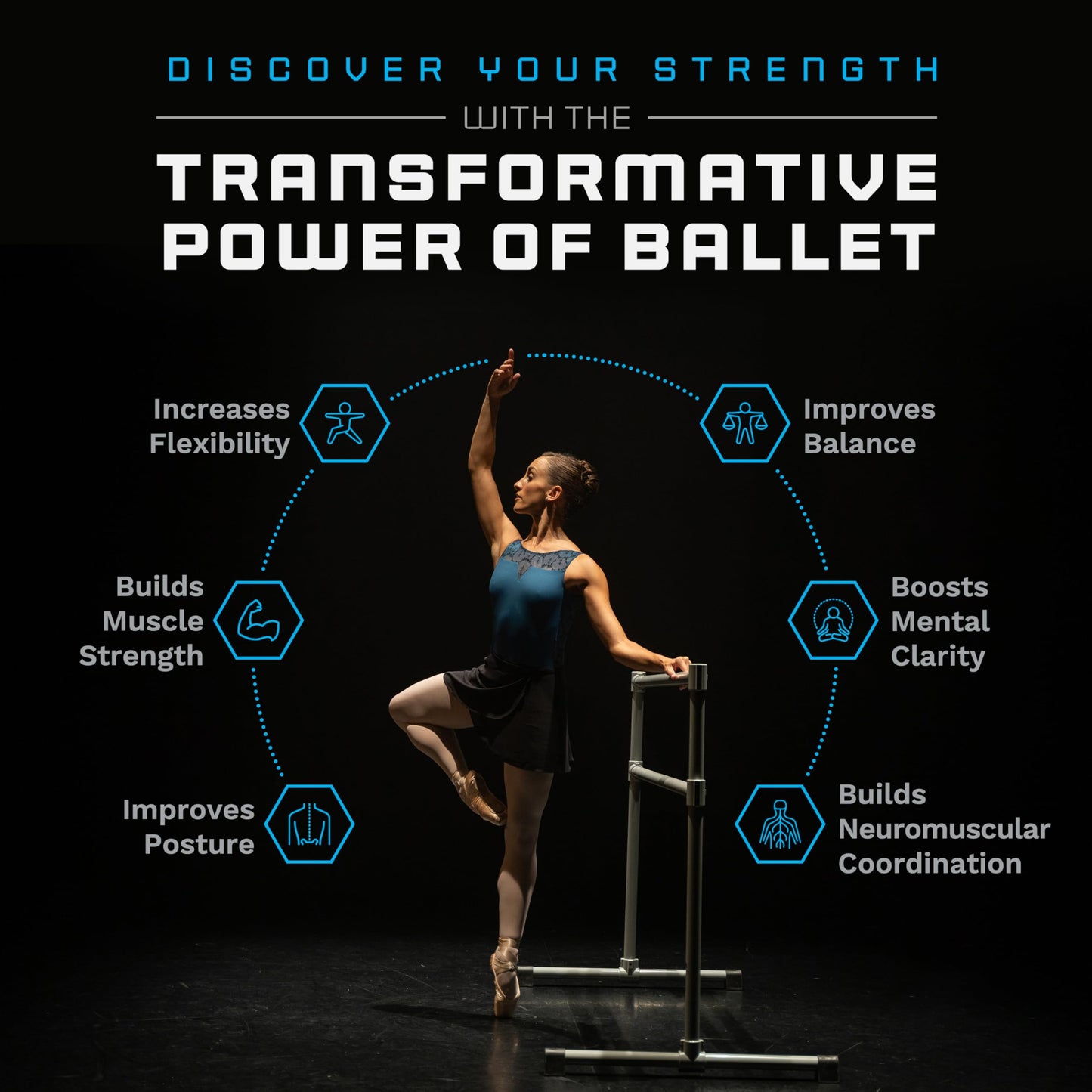 VITA Barre Portable Freestanding Double Ballet Barre, Extreme, 12 Ft Bars, Teal, Steel | Fixed Height, Made in USA, Home or Gym Exercise Equipment for Kids & Adults | Dance, Fitness, Pilates