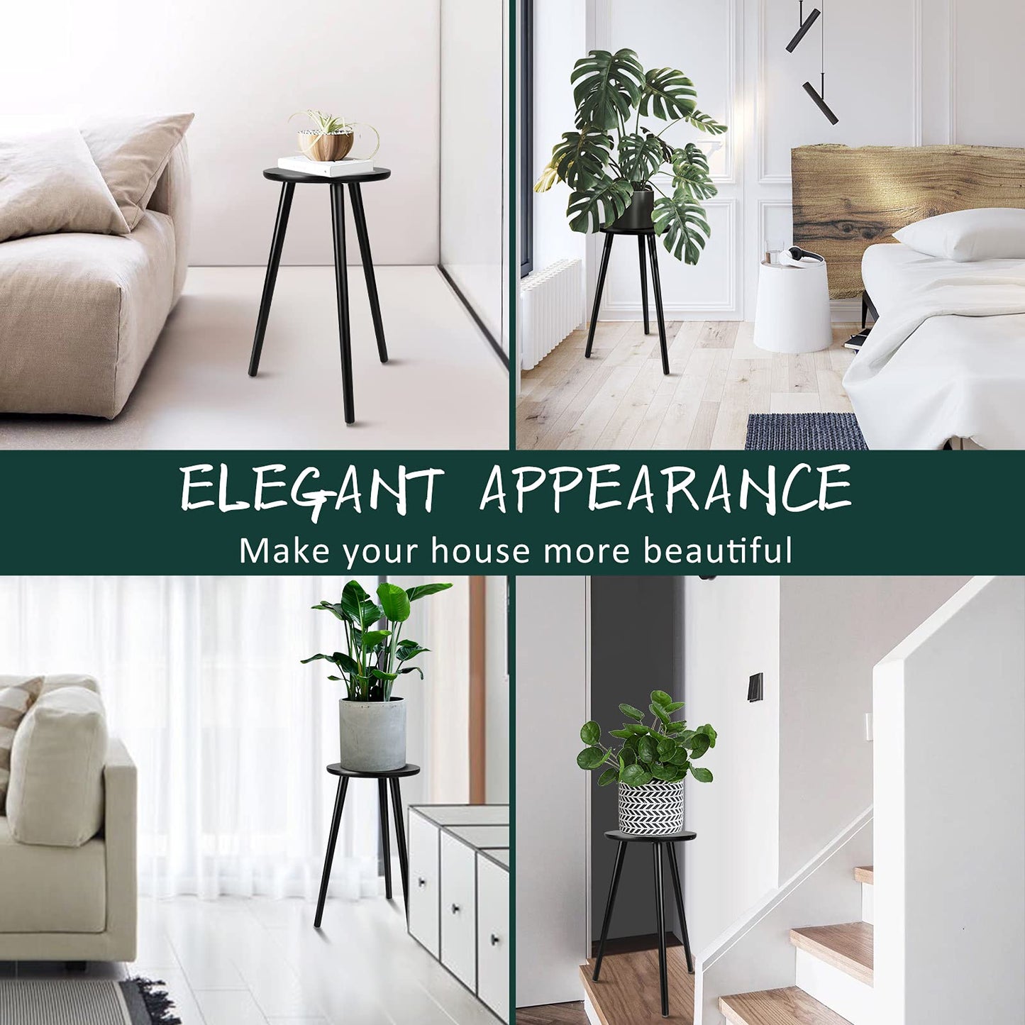 Uneedem Indoor Plant Stand Wood Mid Century Plant Stand for Indoor Plants, Modern Plant Table, 20.5" Tall Plant Holder Stand for Flower Pots, Small Round Side Table, Black