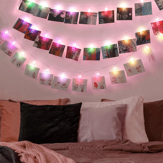 Lifeware Photo String with Clips - 16.5Ft 50 Piece Photo Hanging Clips String - Fairy Lights with Clips Hanging Photo Display Multicolor USB Powered for Birthday & Wall/Wedding Decorations