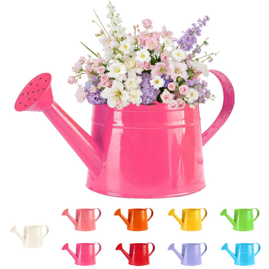 White Watering Can Metal, 1 Gallon Matte Galvanized Metal Watering Can, Vintage Sprinkling Tin Watering Can for Indoor Outdoor Plants, Flowers Garden Indoor Outdoor (Pink-2)