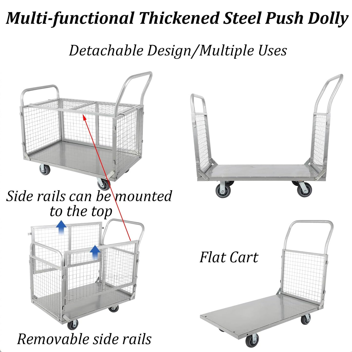 Heavy Duty Platform Truck Cart with Cage, Extra Large Foldable Push Cart, 2200LBS Capacity, for Warehouses Storage