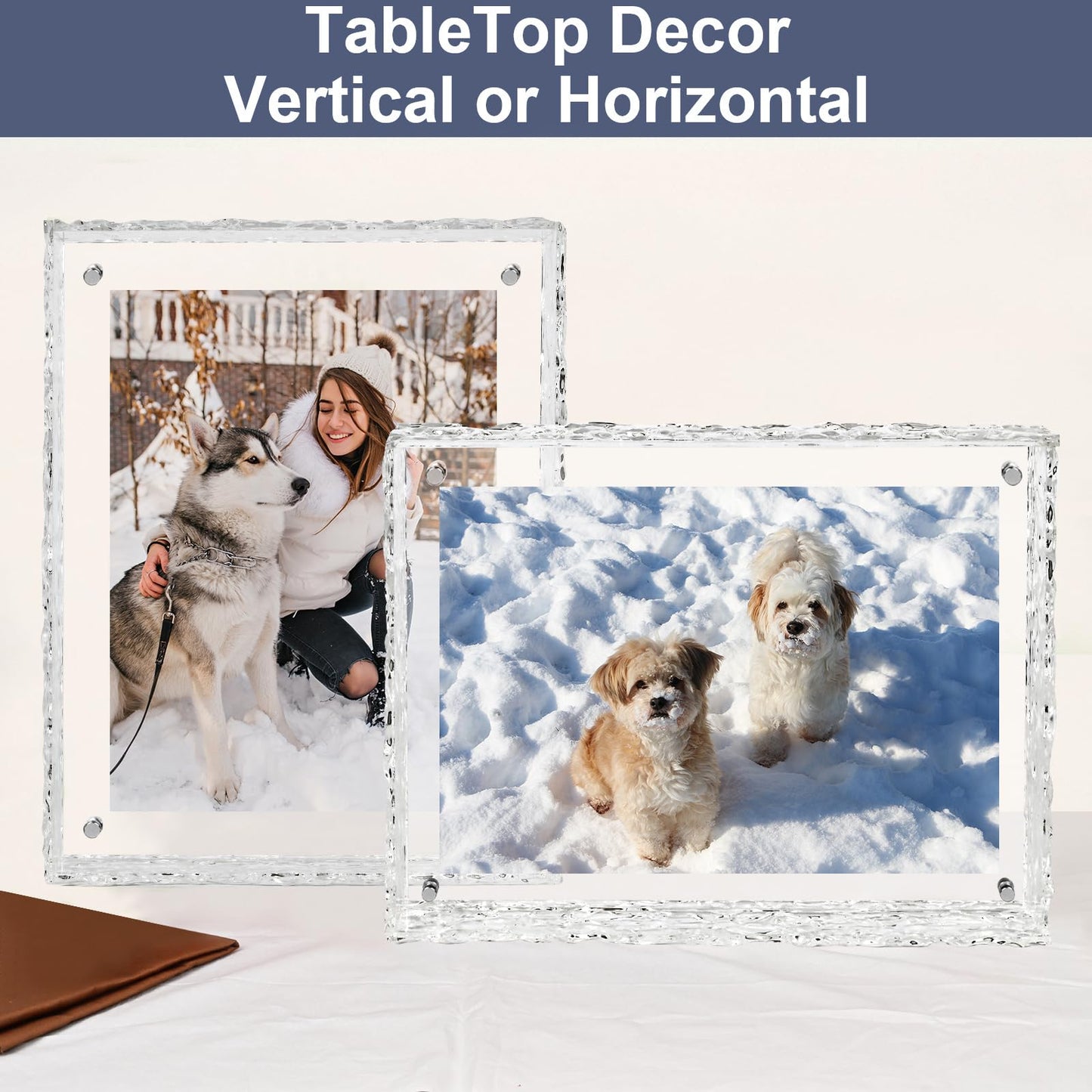 MFoffice 8x10 Picture Frame - Crystal Clear Acrylic Floating Photo Frame for 8x10, 8x8, 6x8 Photos, Horizontal or Vertical Tabletop Display, Transparent, 1Pack