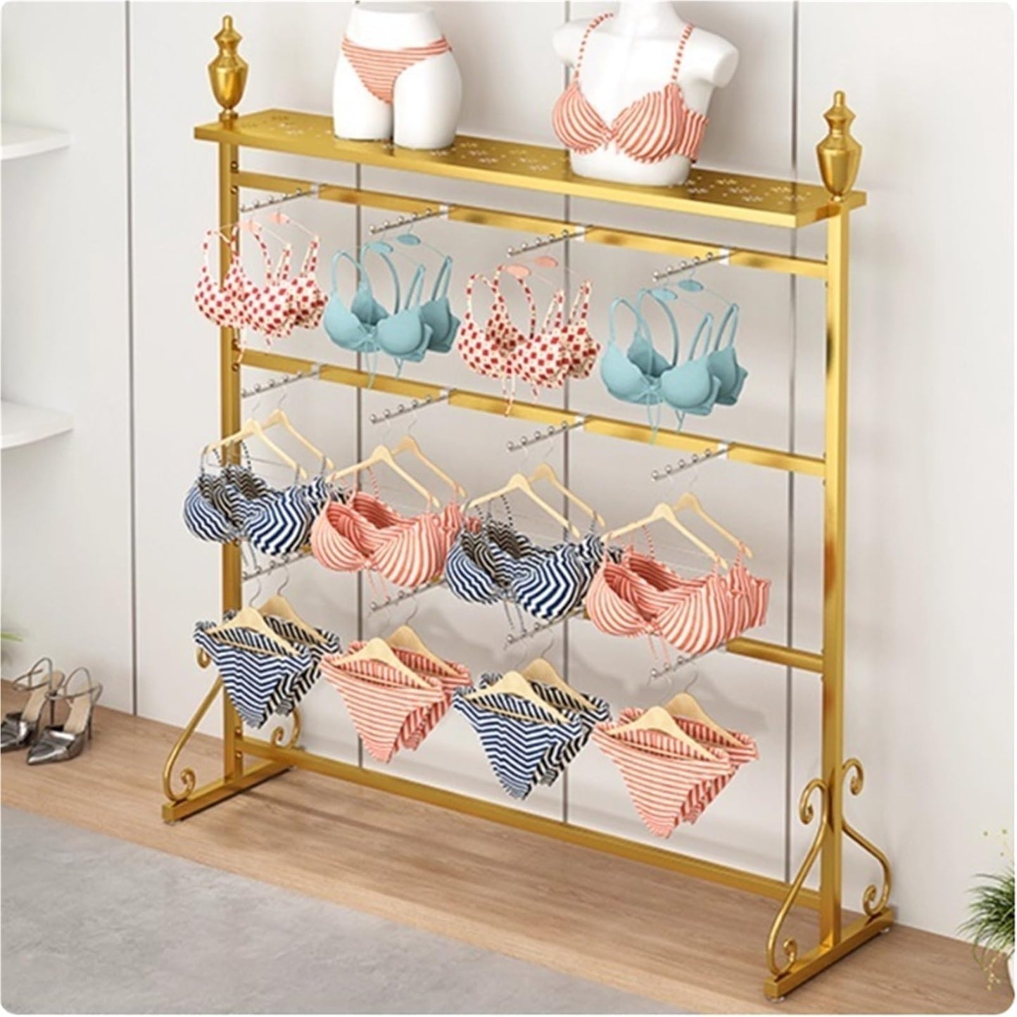 Clothing Store Boutiques Retail Lingerie Garment Rack, Metals, Underwear Display Stand, Commercial Shelves Clothes Rod, for Lingerie Socks Bra Panties Scarves(White,120 * 40 * 155c