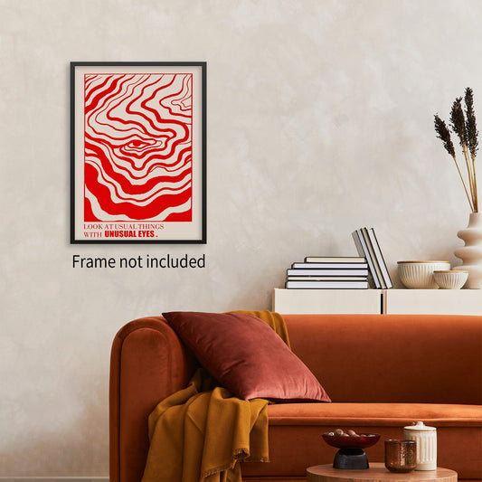 Medpol Retro Red Abstract Eye Canvas Wall Art Vintage Hippie Trippy Poster Affirmation Quotes Wall Decor 60s 70s Psychedelic Quirky Prints for Apartment 12x16 inch Unframed