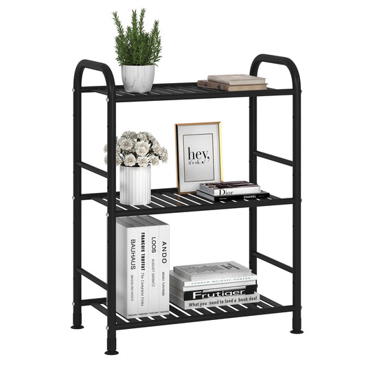 JSB 3-Tier Adjustable Shelving Unit, Heavy Duty Storage Rack Organizer Metal Corner Shelf for Kitchen Living Room Laundry Pantry Bathroom (Black, 3 Tier)…