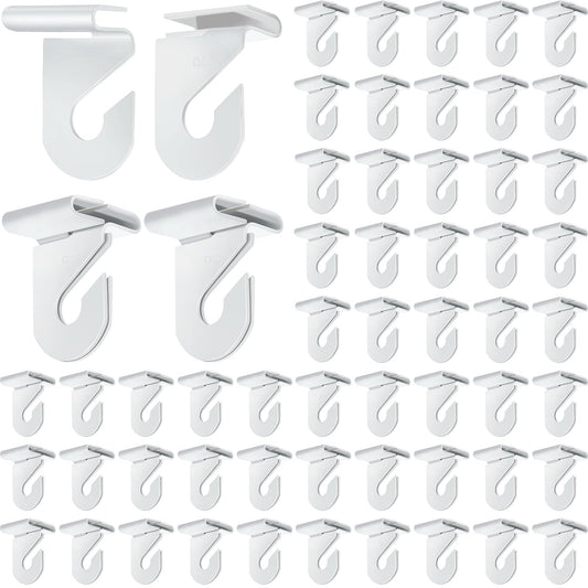 Vicenpal 100 Pair Drop Ceiling Hooks Bulk for Classrooms Hanging, Metal Suspended Track Tile Hooks Aluminum White Heavy Duty T Bar Clips, Hold up to 20 Lbs for School Offices Plants Decorations