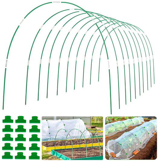 WYRJXYB 60Pcs Greenhouse Hoops Grow Tunnel Wide, 8FT Rust-Free Fiberglass Support Garden Hoops Kit for Raised Beds Plant Cloth Row Cover Netting-DIY Plant Support Garden Hoop for Netting-40Pcs Clips