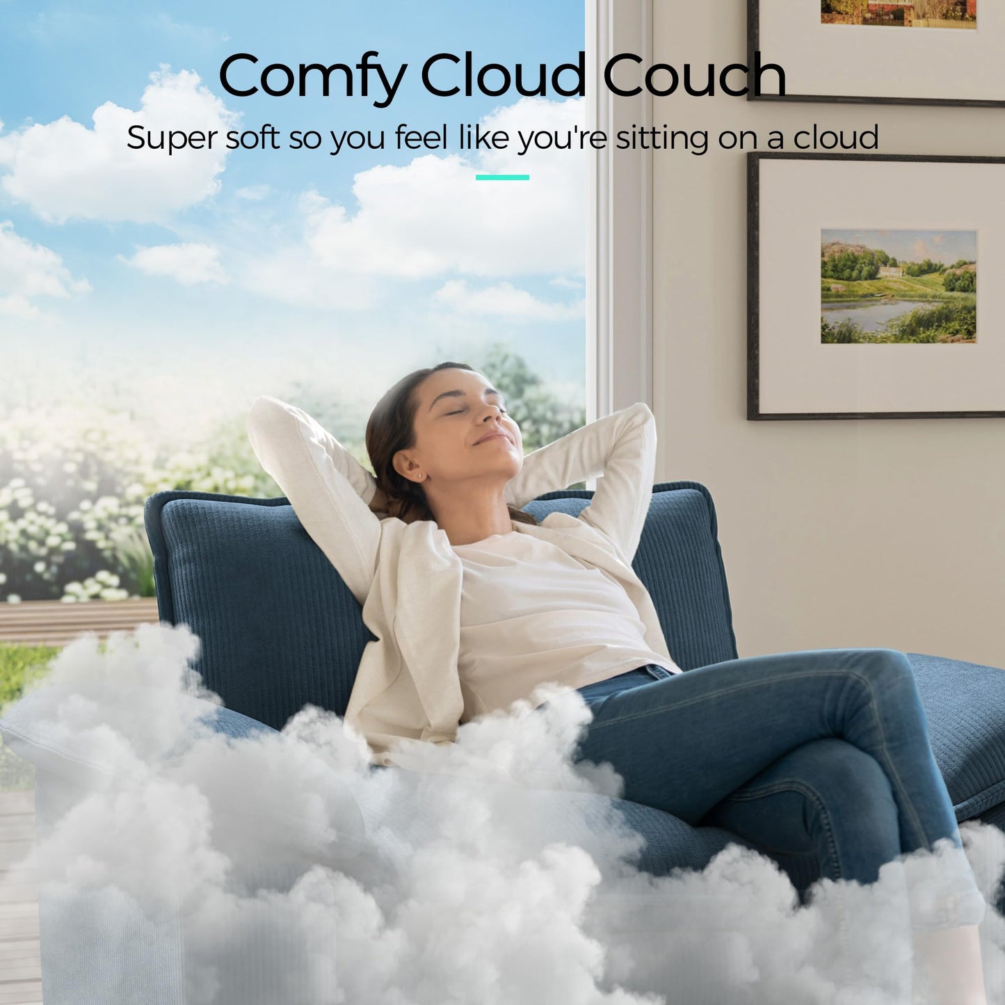 LINSY HOME 90'' Cloud Loveseat Sofa, Modular Sectional Couches Corduroy Cloud Couch Soft Modern Comfy Love Seat Sofa Set for Living Room Apartment Office, Blue