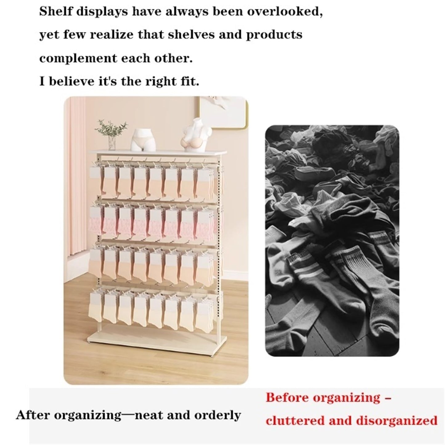 Freestanding Underwear Display Stand, Metal, Lingerie Garment Rack, Retail Sock Show Shelves, Commercial Clothing Store Shelf, for Bras, Shorts, Hats,(White,100 * 35 * 180cm)