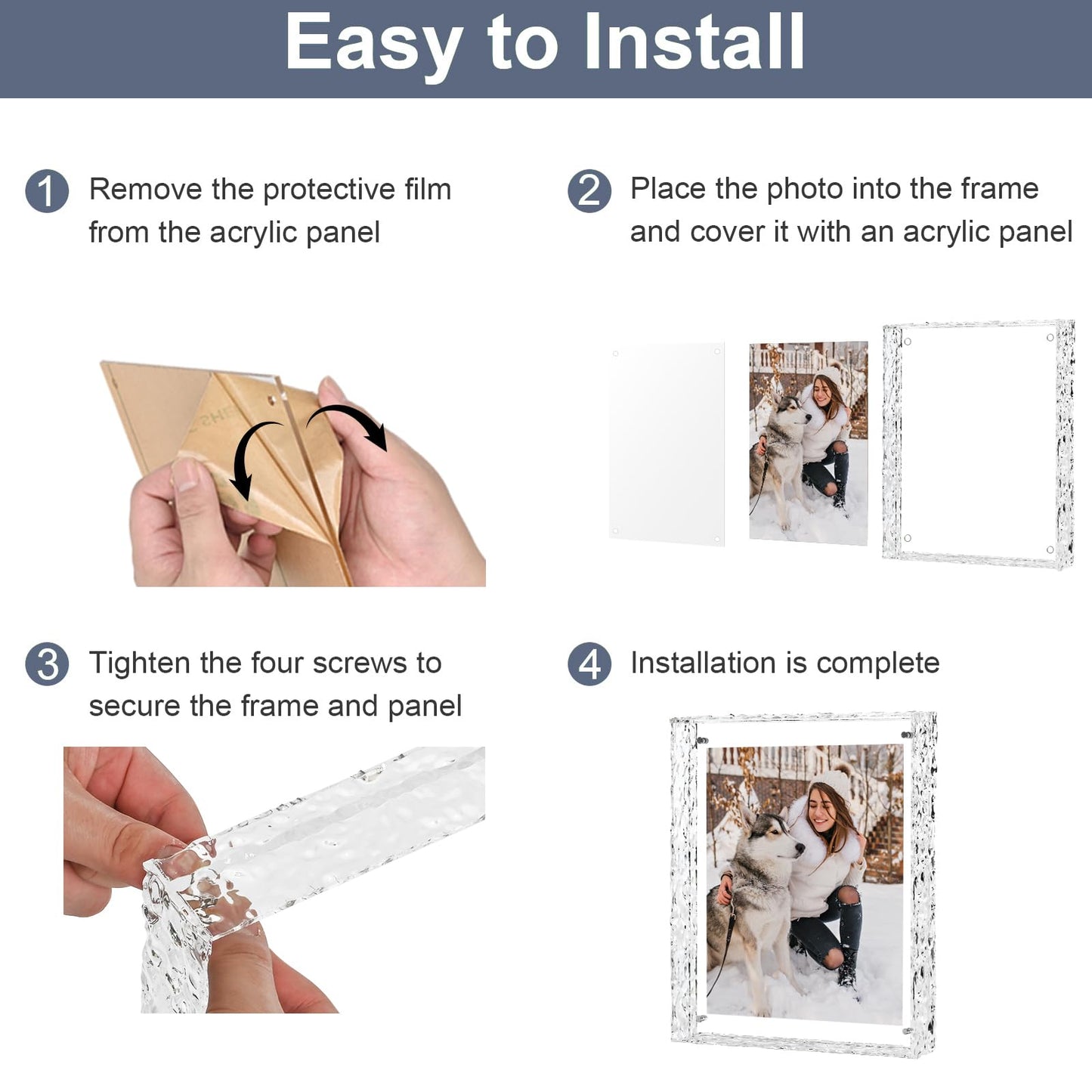 MFoffice 8x10 Picture Frame - Crystal Clear Acrylic Floating Photo Frame for 8x10, 8x8, 6x8 Photos, Horizontal or Vertical Tabletop Display, Transparent, 1Pack