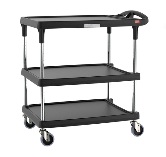 Metro myCart Plus Utility Cart - Choose-Your-Height Adjustable Heavy Duty Rolling Cart for Home, Commercial and Industrial Use - 3-Shelf, 400 lbs Capacity - 23.9" W x 34.4" L x 35.5-39.5" H - Black