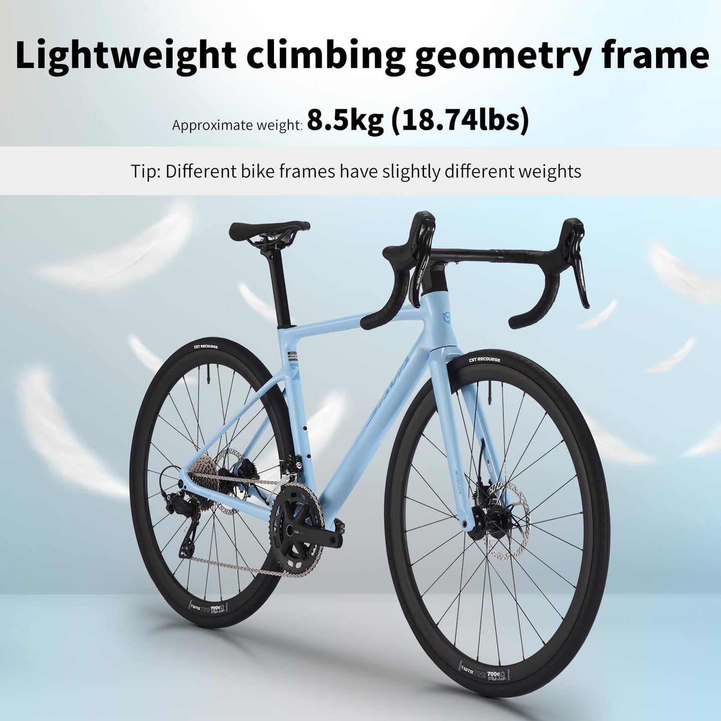 SAVADECK Carbon Fiber Lightweight Road Bike – Full Carbon Frame, Fork, Handlebar & Seatpost, Hydraulic Disc Brake with Shimano 105 R7100 24-Speed Drivetrain – Racing Bicycle for Adults(White,52cm)