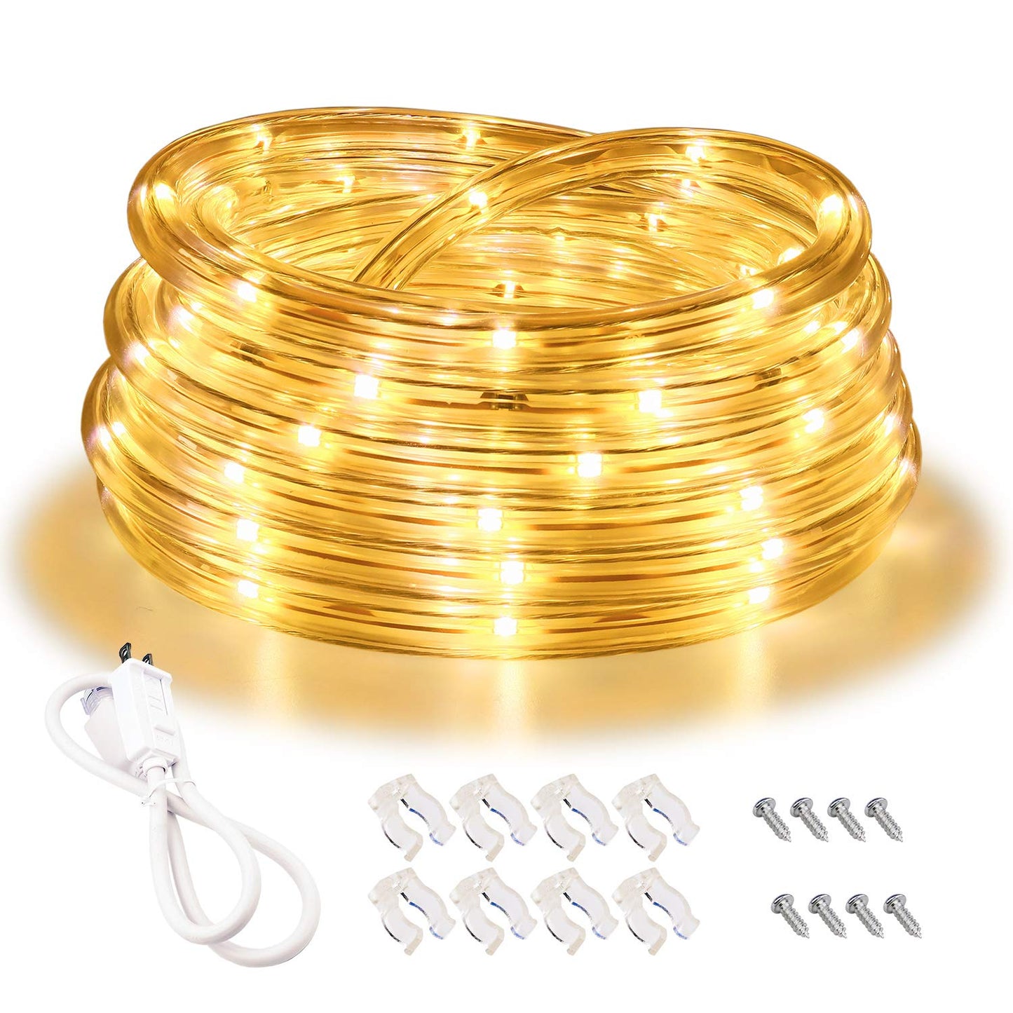 LED Rope Lights, 16ft Warm White Strip Lights, Connectable and Flexible Tape Lights with Fuse Holder, Clear Thick PVC Jacket and High Brightness Advanced LEDs, Waterproof for Indoor Outdoor Use