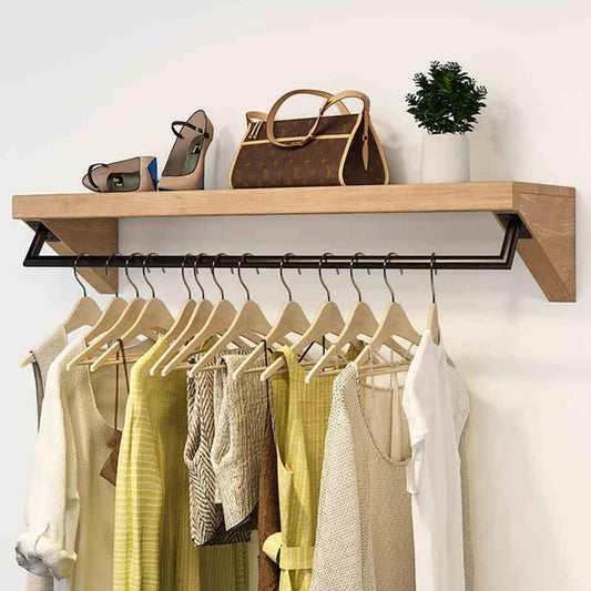 DCFV Wall-Mounted Vintage Style Hangers, Vintage Wall Clothing Display Rack,Wooden Floating Shelves with Clothes Rod Wall Shelf for Home Commercial Retail (Size : 100cm)