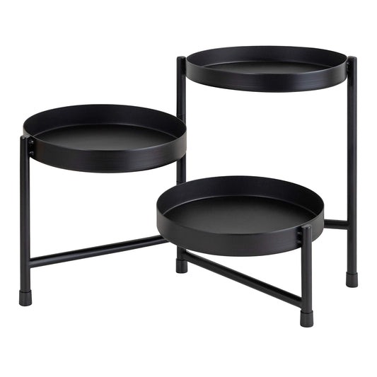 Kate and Laurel Finn Modern Tri-Level Metal Plant Stand, 7.25 x 7.25 x 10, Black, Indoor Multi-Tiered Plant Stand for Tabletop