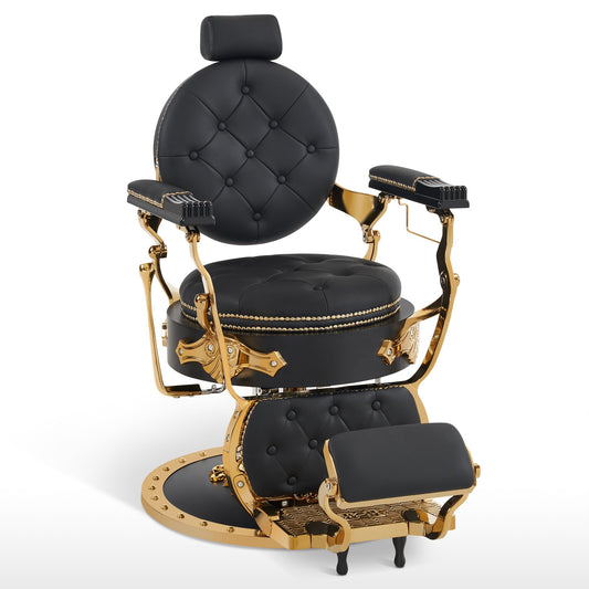 BarberPub Vintage Reclining Barber Chair, 660 Lbs Heavy Duty Hydraulic Pump, All Purpose Retro Hair Styling Equipment for Shampoo Salon Spa and Barbershop 8688 (Gold)