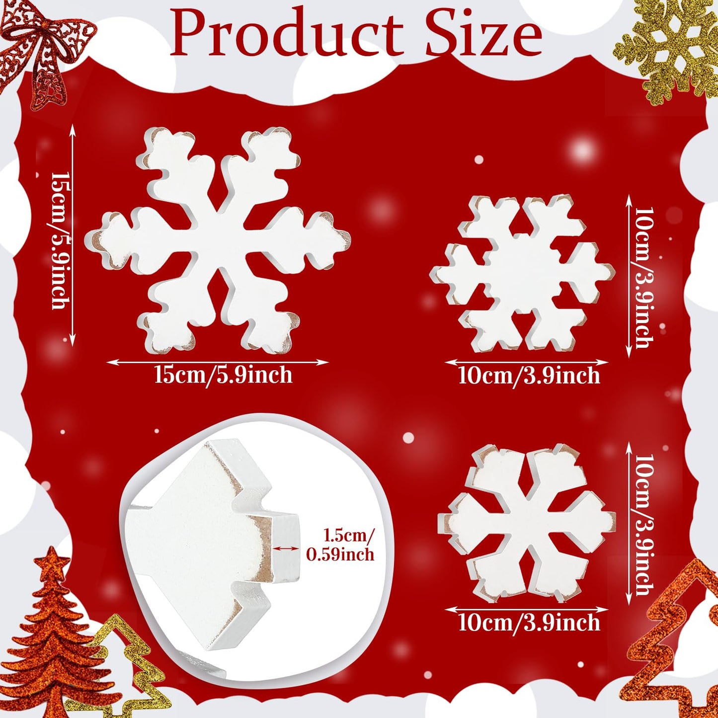Bucherry 3 Pcs Winter Wooden Snowflake Decor Rustic Winter Snowflake Table Signs Wonderland Wood Blocks Farmhouse Christmas Tiered Tray Decorations for Xmas Table Shelf(Retro White)