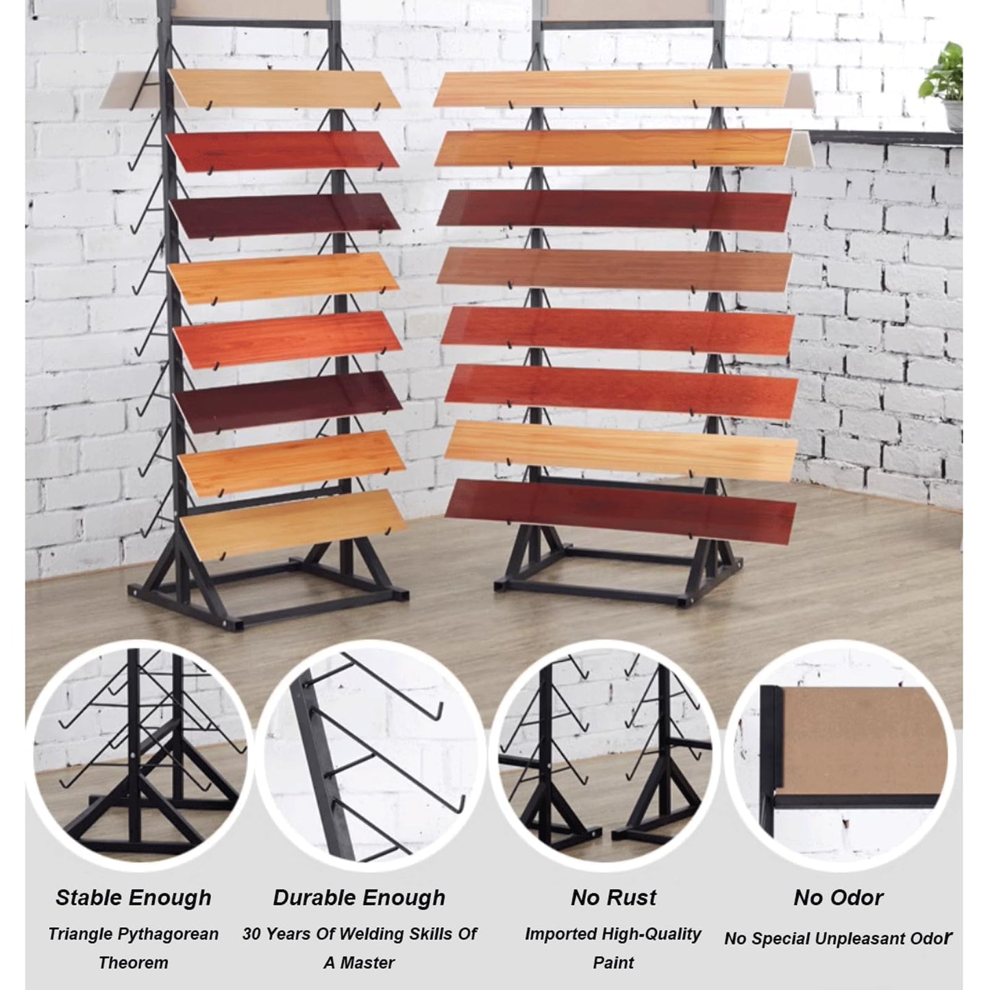 QYQCXGL Sample Floor Tile Display Rack Floor Standing Wooden Plate Stone Display Shelf Multifunctional Vertical Porcelain Sample Display Stand for Retail Stores Exhibition Halls, Black