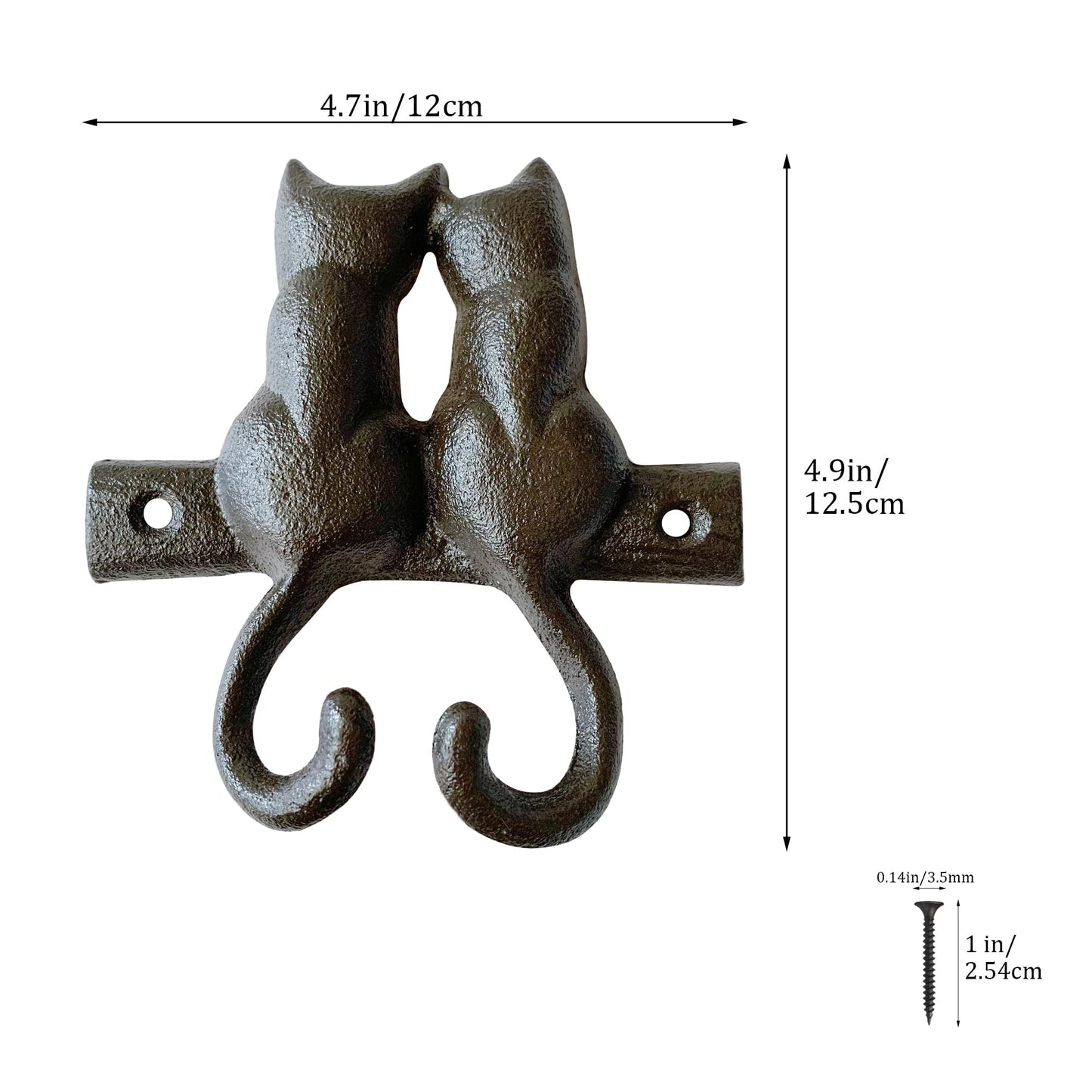 Zorues Rustic Cat-Shaped Decorative Wall Hook Rack Hangers for Hanging Clothes, Coats, Towels, Keys, and Hats, 1 Pack Antique Cast Iron Mounted Wall Hooks