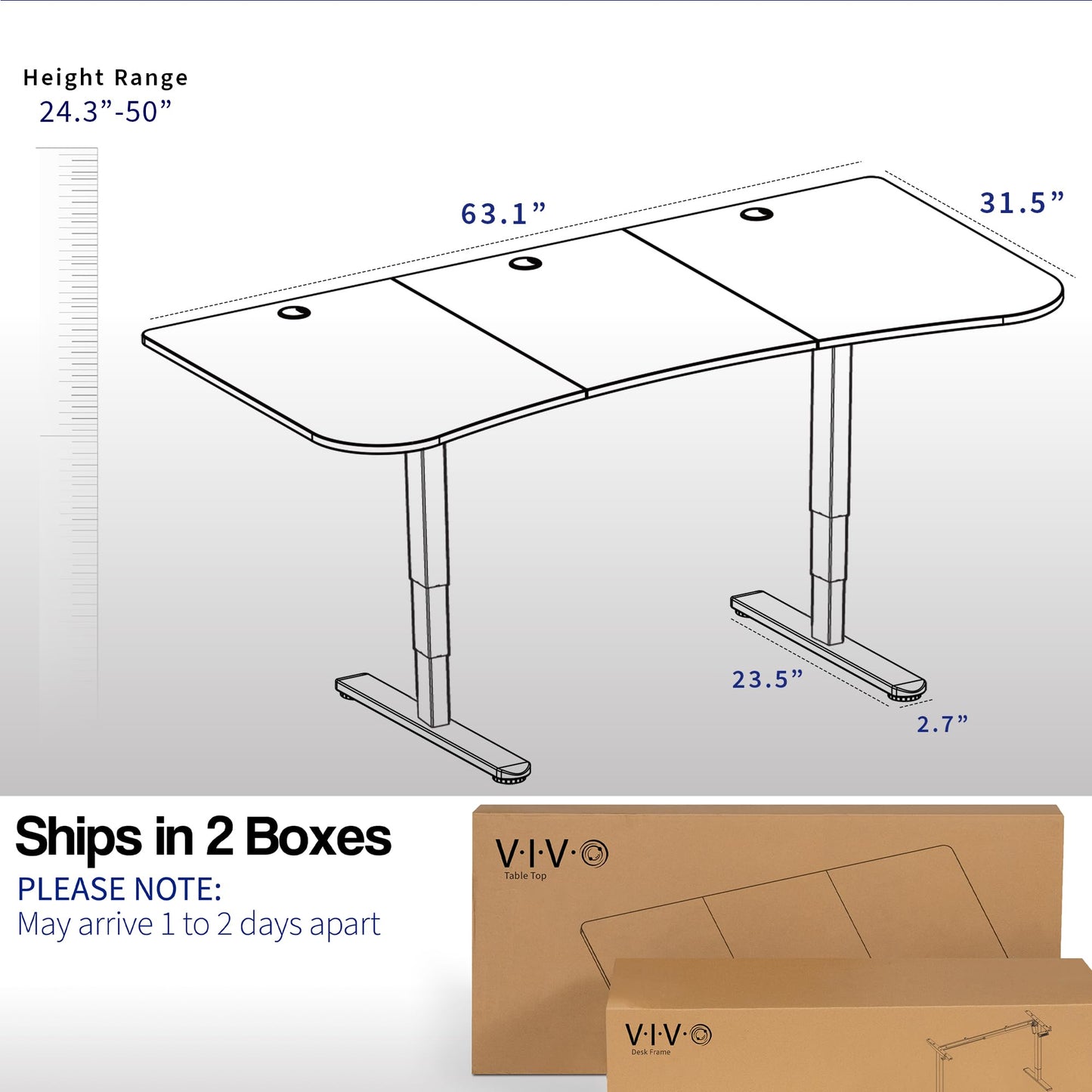 VIVO Electric 63 x 32 in Dual Motor Standing Desk, Memory Height Adjustment, 2B Series, Black Carbon Fiber Top Black Frame, DESK-KIT-2B1R