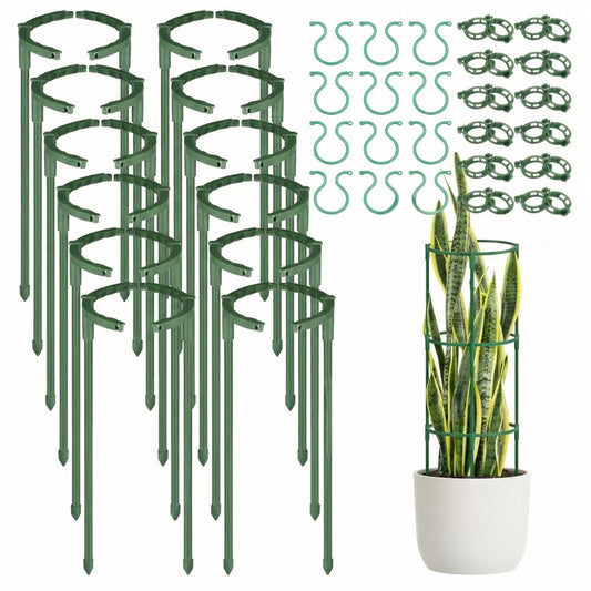 Ferrochef 48 Pcs Plant Support Stakes Half Round Plant Stake for Indoor Plants Stackable 3 Tier Garden Flower Support with Vine Clip and Gourd Shaped Clip for Tomato Monstera Peony Climbing Vegetable