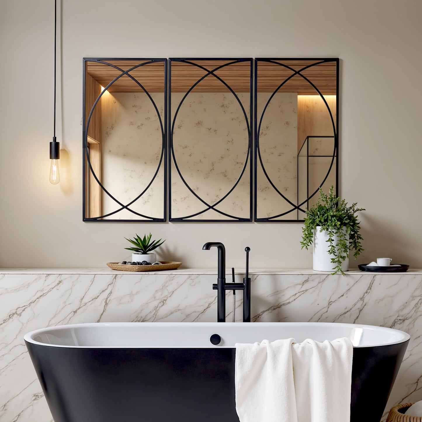 LuxenHome 3 Pieces Black Metal Rectangular Wall Mirror Set Large Vanity Mirror for Bedroom, Black Accent Metal Entryway Wall Mirror, Wall Mounted Mirror Living Room Wall Decor