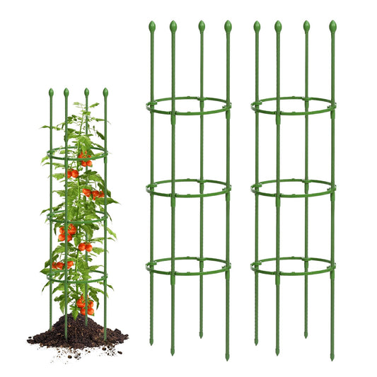 Breeze Touch Tomato Support Cages 2 Pack, Adjustable Tomato Trellis Up to 59 Inch for Garden & Pots, Small Plant Cages, Plant Support for Climbing Vegetables, Flowers, Beans, Cucumber, Peony