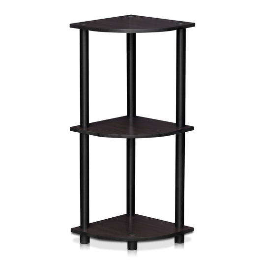 Furinno TURN-N-TUBE Corner Shelf, 3-Tier Corner Bookshelf, Display Storage Shelves with Open Shelves, for Organization and Storage, Living Room, Home Office, Garage, Dark Walnut
