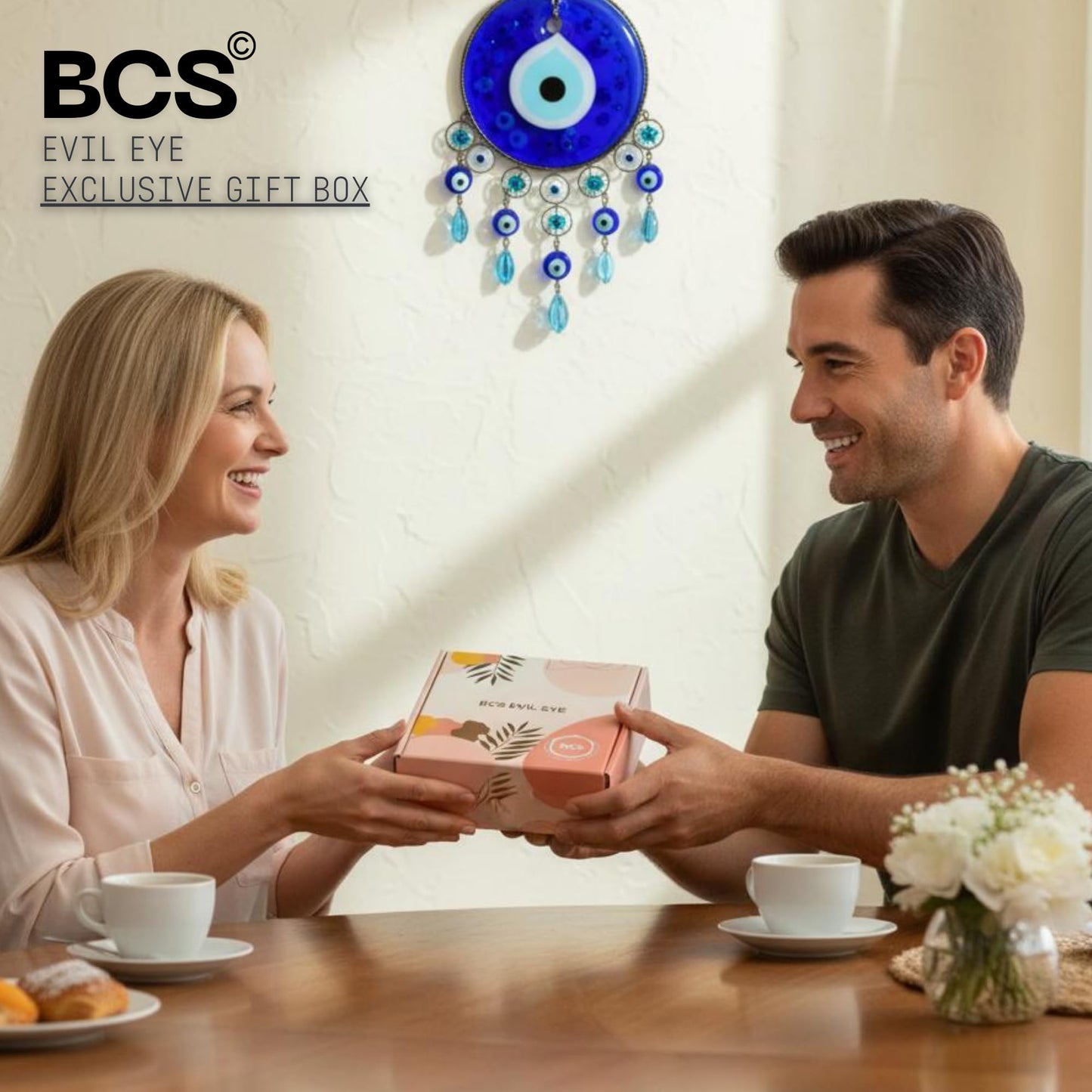 BCS Blue Evil Eye Decor 2.8" Wall Hanging Ornament Glass Handmade Turkish Greek Nazar Amulet Good Luck and Protection Charm for Home, Office, Garden, Door Ojo Turco (in Box)