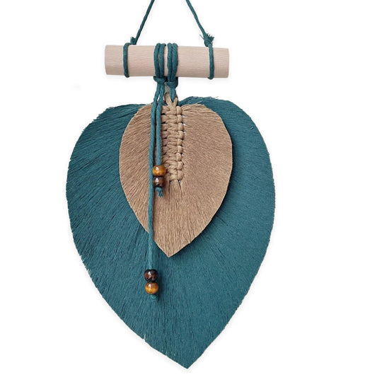 Macrame Cotton Colorful Leaves Wall Hanging, Boho Style, Soft & Durable, Bedroom & Living Room Decor, Ideal for Spring, Home Party Hanging Art (Dark Green and Coffee)