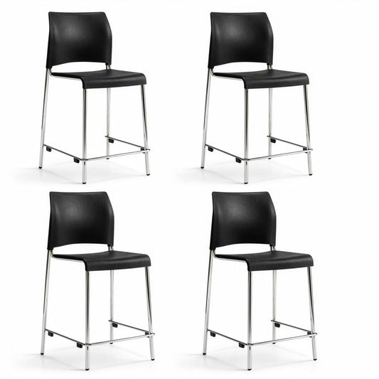 OEF Furnishings OEF8810C-11-10/4 Commercial-Grade Counter Height Stack Chair (Hard Plastic Seat and Back, Black, Chrome Frame, 4-Pack)