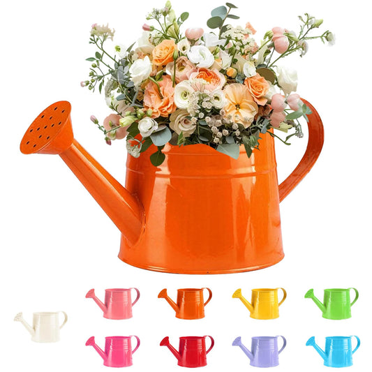 White Watering Can Metal, 1 Gallon Matte Galvanized Metal Watering Can, Vintage Sprinkling Tin Watering Can for Indoor Outdoor Plants, Flowers Garden Indoor Outdoor (Orange)