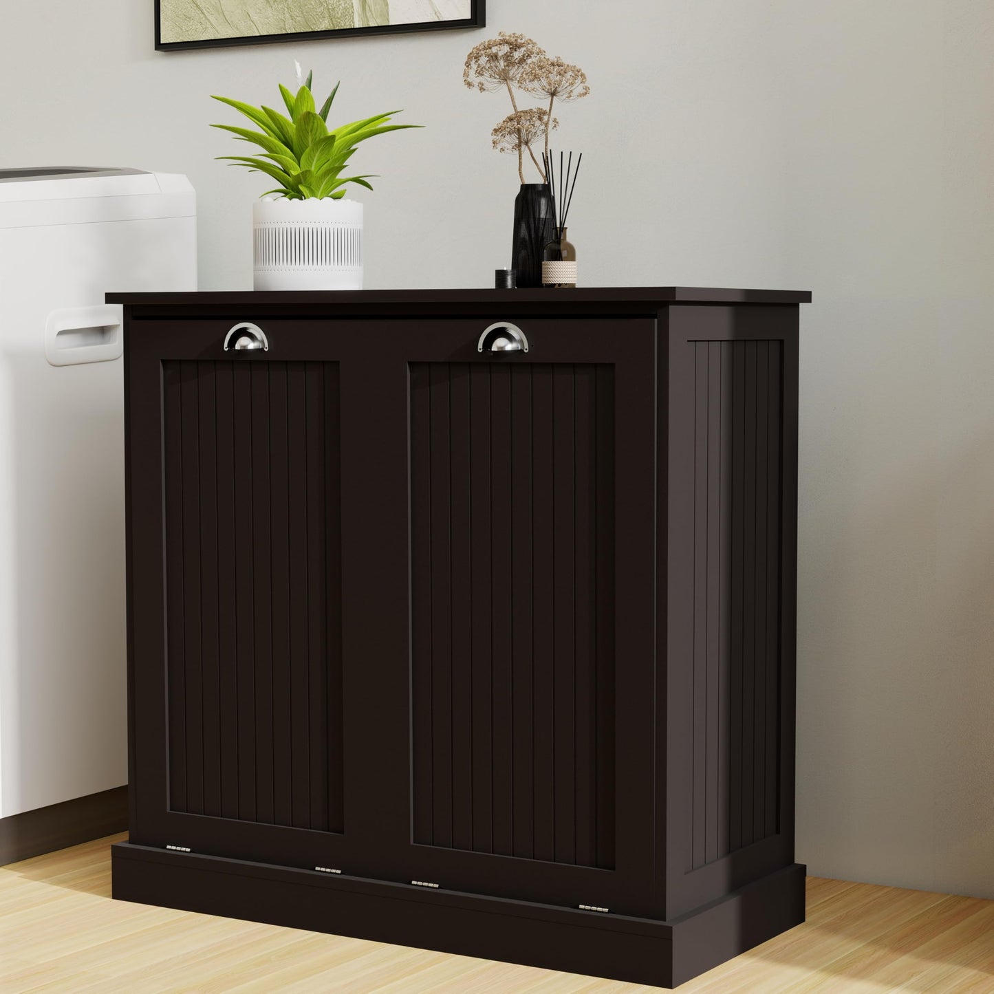 agnixnaf Laundry Sorter Cabinet, Two-Compartment Tilt-Out, Black Storage Cabinet, for Small Bothroom