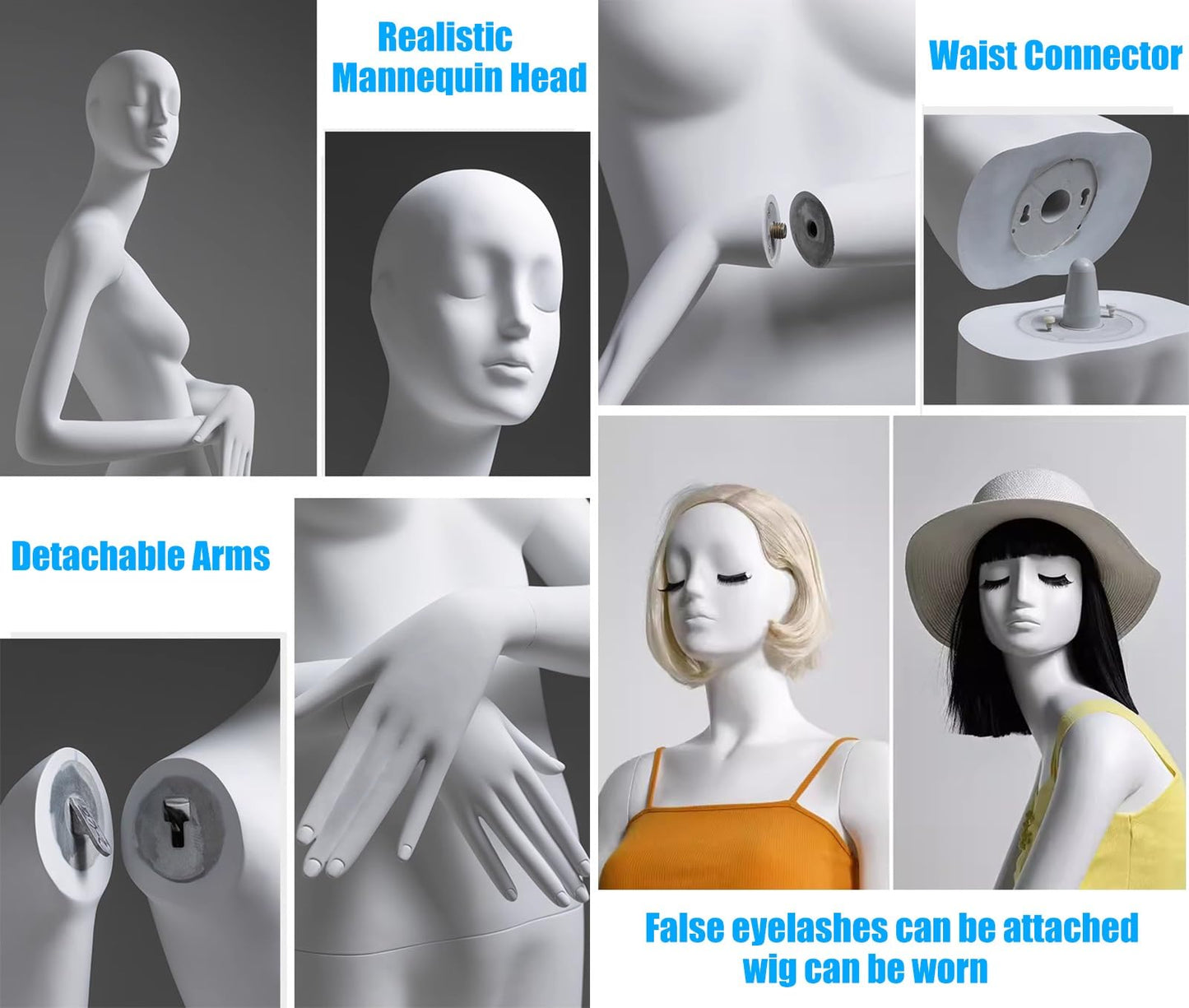 Tall Matte White Female Full Body Mannequin with Head - Detachable Dress Form for Retail Displays, Online Shops & Home Décor (Style6)