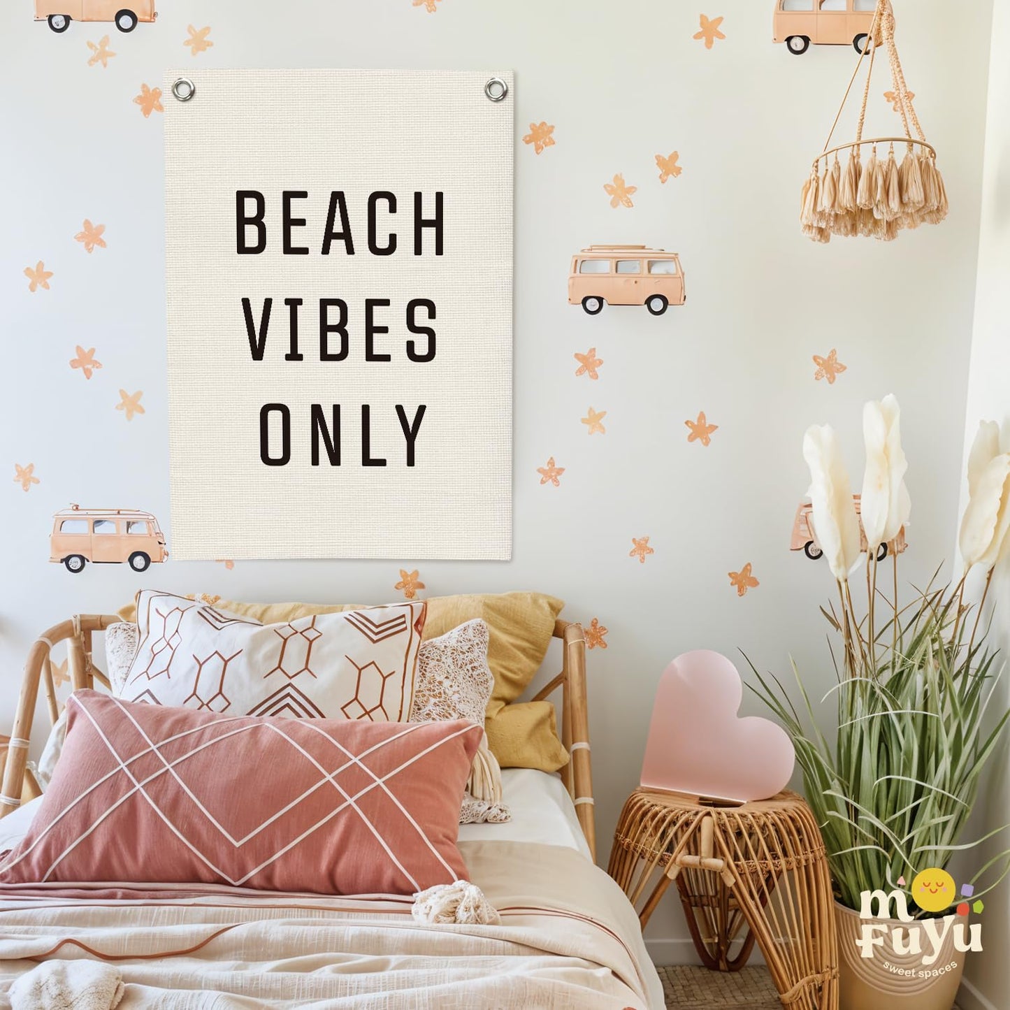 MOFUYU Beach Wall Decor Linen Canvas Banner，Beach Signs Wall Decor Hanging Flag Banner for Homes Playrooms Nursery，Summer Displays, Ocean Themed Bedroom Decor 18x25 Inch
