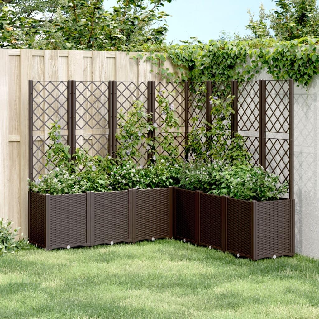 Coespram Modular Brown Garden Planter 63 x 63 x 55 in Outdoor Large Polypropylene Planter Box with Integrated Trellis for Patio Balcony Terrace