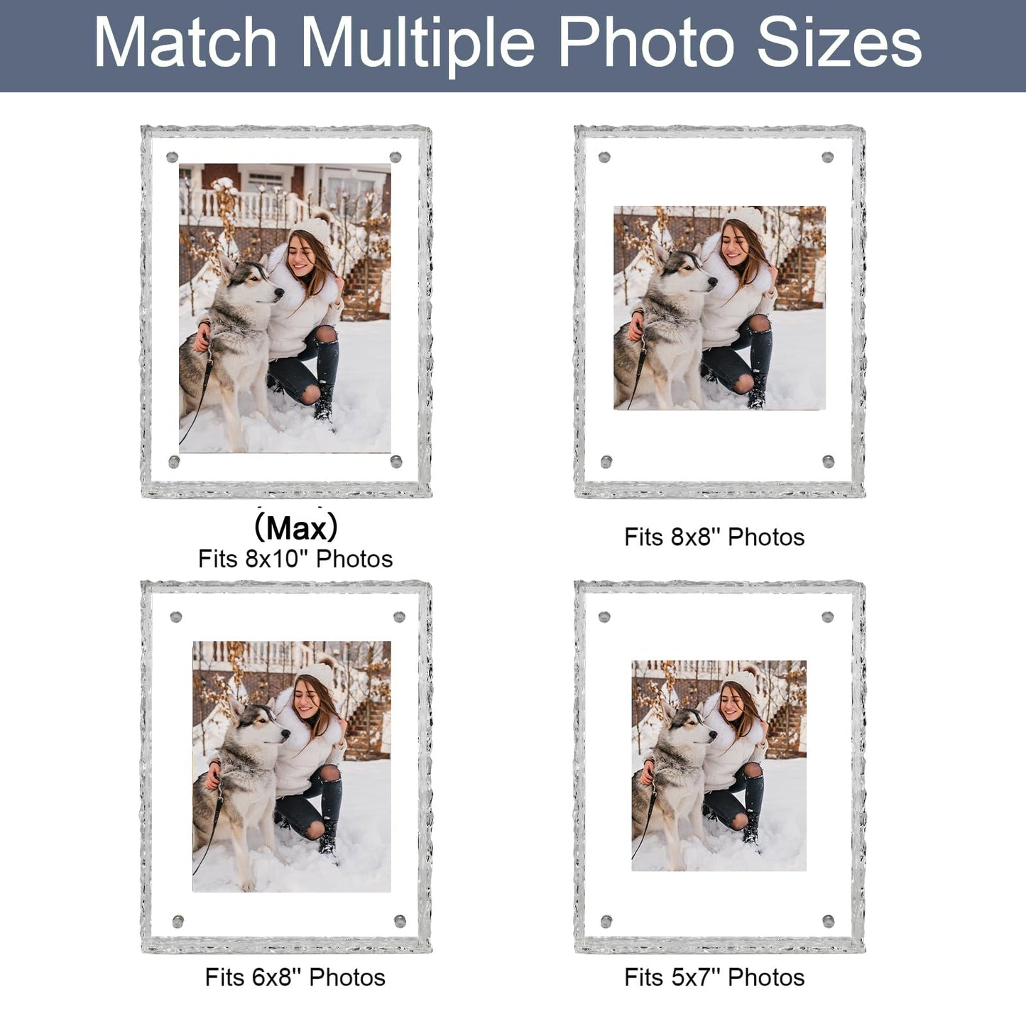 MFoffice 8x10 Picture Frame - Crystal Clear Acrylic Floating Photo Frame for 8x10, 8x8, 6x8 Photos, Horizontal or Vertical Tabletop Display, Transparent, 1Pack