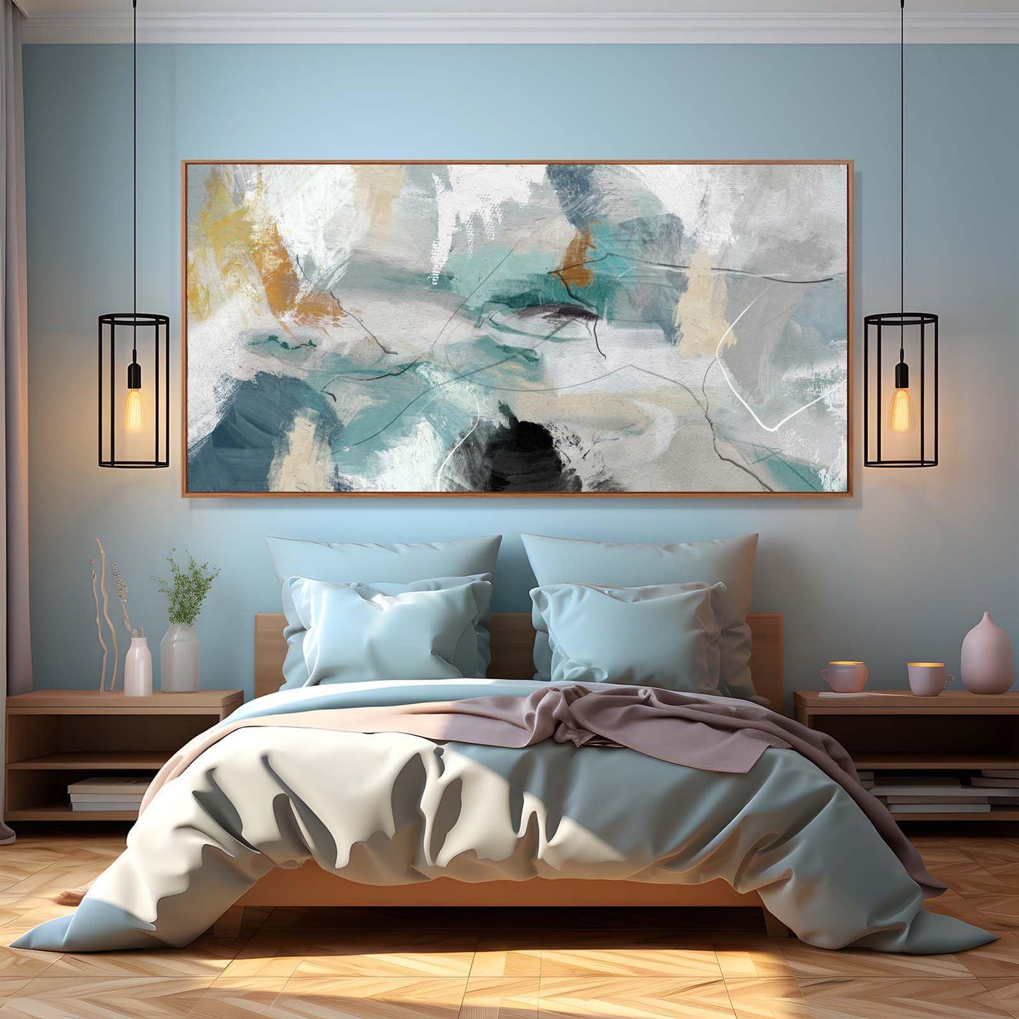 Kureful Green and White Canvas Wall Art Contemporary Wall Decor Abstract Poster Printing 36"x70" Office Art Pictures Bedroom Decorations