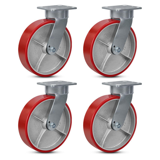 8"x2" Kingpinless Casters 10000LBS Capacity (Set of 4), Polyurethane Wheels with Roller Bearing for Heavy Duty Platform Truck, U-Boat Cart (4 Swivel)